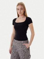 Tommy Jeans T-Shirt DW0DW21837 Czarny Slim Fit. Czarne t-shirty damskie Tommy Jeans, l, bez wzorów, z bawełny, bez kołnierzyka. Za 169.99 zł.