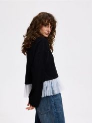 Bluza z tiulowym dołem - czarny. Czarne bluzy damskie Reserved, l, bez wzorów, z bawełny, bez kaptura. Za 99.99 zł.