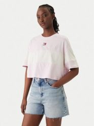 Tommy Jeans T-Shirt Badge Colour-Blocked DW0DW18706 Różowy Oversize. Czerwone t-shirty damskie Tommy Jeans, xl, bez wzorów, z bawełny, bez kołnierzyka. Za 189.99 zł.