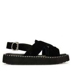 Sandały EMU Australia. Czarne sandały damskie EMU Australia, bez wzorów, bez obcasa, na płaskiej podeszwie, bez zapięcia. Za 429.99 zł.