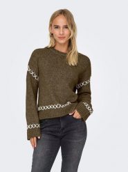 ONLY Sweter w kolorze khaki rozmiar: S. Brązowe swetry klasyczne damskie Only, s, bez kołnierzyka. Za 91.99 zł.