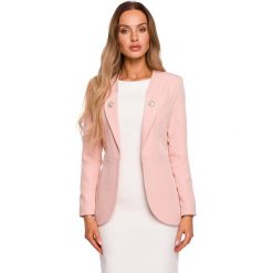 Elegancki Żakiet z Ozdobnymi Guzikami - Pudrowy. Czarne marynarki i żakiety damskie Cud Moda, l, bez wzorów, z elastanu, eleganckie. Za 298.90 zł.