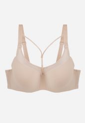 Jasnobeżowy Biustonosz z Siateczkową Wstawką i Ozdobnymi Paskami przy Dekolcie Sabesa. Brązowe biustonosze Renee, bez wzorów, z jeansu. Za 49.99 zł.