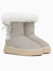 Gooce Skórzane kozaki zimowe "Alissa" w kolorze jasnoszaro-białym rozmiar: 40. Białe kozaki damskie Gooce, na zimę, ze skóry, bez obcasa, na platformie, bez zapięcia. Za 217.99 zł.