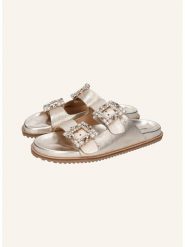 MELVIN & HAMILTON Skórzane klapki "Eve 1" w kolorze złotym rozmiar: 38. Żółte klapki damskie Melvin & Hamilton, bez wzorów, z otwartym noskiem, bez obcasa, bez zapięcia. Za 341.79 zł.