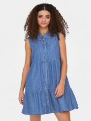 ONLY Sukienka jeansowa Bea 15344263 Niebieski Regular Fit. Niebieskie sukienki damskie Only, bez wzorów, z bawełny, bez ramiączek. Za 169.99 zł.