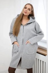 Bluza ocieplana rozpinana z dłuższym tyłem szara. Szare bluzy damskie KESI, l, bez wzorów, z bawełny, z kapturem. Za 218.51 zł.