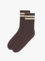 Brązowe skarpety z paskami SKARPETY. Brązowe skarpetki damskie Ryłko, bez wzorów, z bawełny. Za 24.99 zł.