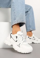 Białe Sneakersy na Grubej Podeszwie z Siateczką Olirase. Białe obuwie sportowe damskie Born2be, z jeansu, bez zapięcia. Za 99.99 zł.