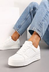Białe Sznurowane Sneakersy z Przeszyciami na Grubej Podeszwie Sillvina. Białe obuwie sportowe damskie Renee, bez zapięcia. Za 89.99 zł.
