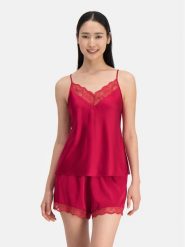 Dorina Koszulka piżamowa Pure Silk DCCA0001SK002 Czerwony Regular Fit. Czerwone piżamy damskie Dorina, bez wzorów, z jedwabiu, bez ramiączek. Za 259.99 zł.