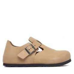 Półbuty Birkenstock. Brązowe półbuty damskie Birkenstock, bez wzorów, bez obcasa, na płaskiej podeszwie, bez zapięcia. Za 719.99 zł.
