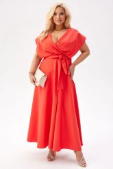 Elegancka sukienka Flavia na wesele - zmysłowy blask papai PLUS SIZE XXL. Sukienki damskie Moda Size Plus Iwanek, bez wzorów, z elastanu, eleganckie, bez ramiączek. Za 429.90 zł.
