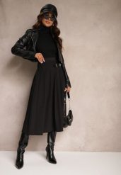 Czarna Plisowana Spódnica o Rozkloszowanym Kroju w Stylu Preppy z Paskiem Setina. Czarne spódnice damskie Renee, do pracy, m, bez wzorów, biznesowe, midi. Za 159.99 zł.