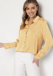 Beżowa Koszula o Klasycznym Fasonie Zapinana na Guziki Dlinesta. Brązowe koszule damskie Born2be, l, bez wzorów, z jeansu, eleganckie, bez kołnierzyka, bez ramiączek. Za 109.99 zł.