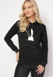 Czarna Bluza Dzianinowa z Kapturem i Nadrukiem Jubida. Czarne bluzy damskie Born2be, l, z aplikacjami, z dzianiny, z kapturem. Za 84.99 zł.