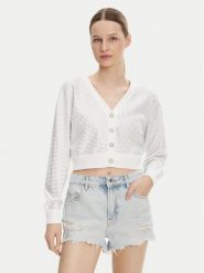 Guess Kardigan W5GR08 Z3MN2 Biały Regular Fit. Białe kardigany damskie Guess, l, z aplikacjami, z syntetyku. W wyprzedaży za 339.99 zł.
