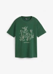 T-shirt oversize z bawełny organicznej. Czerwone t-shirty damskie bonprix, bez wzorów, z bawełny, bez kołnierzyka. Za 47.99 zł.