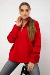 Bluza z suwakiem i kieszeniami czerwona. Czerwone bluzy damskie KESI, l, bez wzorów, z bawełny, bez kaptura. Za 178.78 zł.