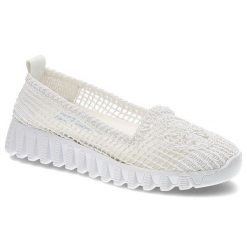Półbuty damskie New Performance, lekka ażurowa cholewka z elastycznego materiału wsuwana konstrukcja gruba amortyzująca podeszwa, biały, 110. Białe półbuty damskie Ravini, na lato, w ażurowe wzory, bez obcasa, bez zapięcia. Za 109.00 zł.