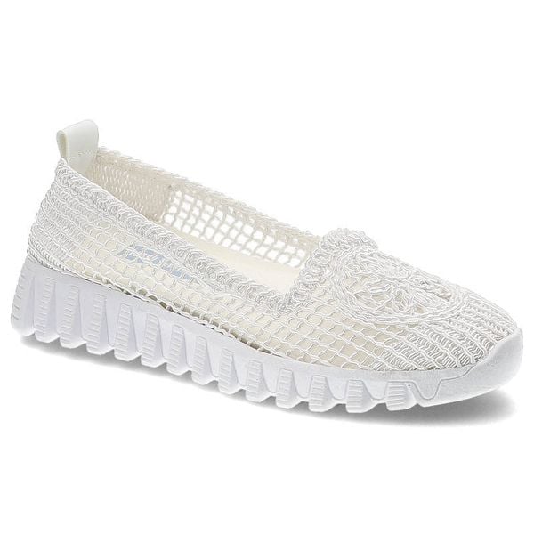 Półbuty damskie New Performance, lekka ażurowa cholewka z elastycznego materiału wsuwana konstrukcja gruba amortyzująca podeszwa, biały, 110. Białe półbuty damskie Ravini, na lato, w ażurowe wzory, bez obcasa, bez zapięcia. Za 109.00 zł.