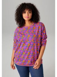 Aniston Bluza w kolorze niebiesko-różowo-pomarańczowym rozmiar: 48. Niebieskie bluzy damskie Aniston, bez wzorów, bez kaptura. Za 74.63 zł.