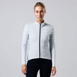 Damska kurtka kolarska Thermo Fleece z długim rękawem. Szare kurtki damskie ACELERA, na zimę, z jersey, bez kołnierzyka. W wyprzedaży za 253.76 zł.