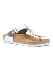 Comfortfusse Skórzane japonki w kolorze srebrnym rozmiar: 41. Szare klapki damskie Comfortfüße, bez wzorów, z nubiku, z otwartym noskiem, bez obcasa, bez zapięcia. Za 250.35 zł.