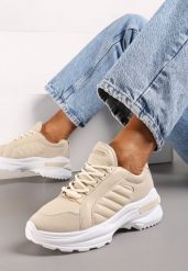 Beżowe Sneakersy Hyneh. Brązowe obuwie sportowe damskie Born2be, z dresówki, przed kostkę, bez zapięcia. Za 99.99 zł.