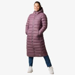 Kurtka damska hiking wodoodporna wiatroszczelna oddychająca Östersund Long. Fioletowe kurtki damskie SWEDEMOUNT, bez wzorów, z puchu, bez kaptura. Za 933.00 zł.