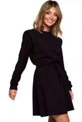 Czarna bawełniana sukienka sportowa rozkloszowana z długim rękawem. Czarne sukienki damskie Sukienki.shop, bez wzorów, z bawełny, eleganckie, bez ramiączek. Za 189.00 zł.