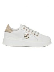 Patrizia Pepe Skórzane sneakersy w kolorze złoto-białym rozmiar: 37. Białe obuwie sportowe damskie Patrizia Pepe, bez zapięcia. Za 346.99 zł.
