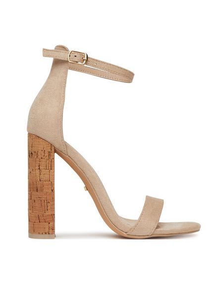 DeeZee Sandały WX14340-S-1AP Beżowy. Brązowe sandały damskie DeeZee, bez wzorów, ze skóry, bez obcasa, na słupku, bez zapięcia. Za 90.99 zł.