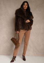 Brązowe Jeansy Mom Fit High Waist Kasena. Brązowe jeansy damskie Renee, bez wzorów, z jeansu. Za 99.99 zł.