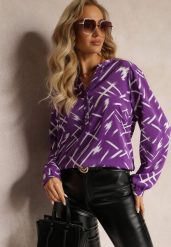 Fioletowa Bluzka z Zapięciem na Guziki i Długim Rękawem Milames. Fioletowe bluzki damskie Renee, xl, bez wzorów, bez kołnierzyka, bez ramiączek. Za 69.99 zł.