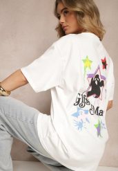 Biały T-shirt z Bawełną i Ozdobnym Nadrukiem Sovreti. Białe t-shirty damskie Renee, m, z aplikacjami, z bawełny, bez kołnierzyka. Za 39.99 zł.