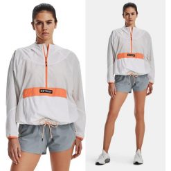 Kurtka sportowa damska UNDER ARMOUR Rush Woven z kapturem. Białe kurtki sportowe damskie Under Armour, l, bez wzorów, z kapturem. Za 239.99 zł.