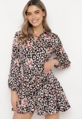 Czarna Koszulowa Sukienka Mini z Wiązanym Paskiem Sonnad. Czarne sukienki damskie Born2be, bez wzorów, z materiału, bez ramiączek. W wyprzedaży za 152.99 zł.