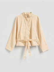 Bawełniana kurtka z wiązaniem - żółty. Żółte kurtki damskie Reserved, l, bez wzorów, z bawełny, bez kaptura. Za 149.99 zł.