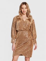 Closet London Sukienka koktajlowa JD875 Brązowy Regular Fit. Brązowe sukienki damskie Closet London, bez wzorów, z syntetyku, wizytowe, bez ramiączek. Za 339.99 zł.