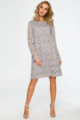 Sukienka koronkowa trapezowa midi w kwiaty szara. Szare sukienki damskie MOE, bez wzorów, z elastanu, eleganckie, bez ramiączek. Za 339.00 zł.