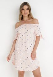 Jasnoróżowa Sukienka Hermusa. Czerwone sukienki damskie Born2be, z aplikacjami, z bawełny, bez ramiączek. Za 79.99 zł.