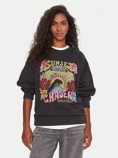 Roxy Bluza Lineup ERJFT05006 Czarny Relaxed Fit. Czarne bluzy damskie Roxy, m, bez wzorów, z bawełny, bez kaptura. Za 239.99 zł.