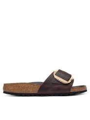 Birkenstock Klapki Madrid Big Buckle 1032914 Brązowy ciemny. Brązowe klapki damskie Birkenstock, bez wzorów, ze skóry, bez obcasa, bez zapięcia. Za 629.99 zł.