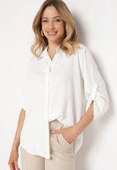 Biała Koszula Klasyczna na Guziki Isperria. Białe koszule damskie Born2be, xl, bez wzorów, eleganckie, bez kołnierzyka, bez ramiączek. Za 64.99 zł.