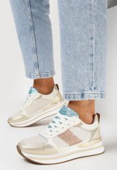 Złote Sneakersy Brokatowe na Piankowej Podeszwie Tindriel. Żółte obuwie sportowe damskie Born2be, bez zapięcia. Za 99.99 zł.