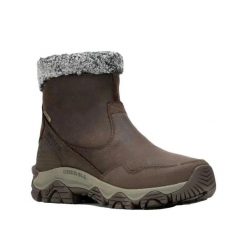 Buty turystyczne Merrell Coldpack 3 Thermo Mid Zip WP Brązowe. Brązowe obuwie trekkingowe damskie Merrell, z materiału, bez zapięcia. Za 763.30 zł.