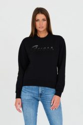 GUESS Czarna bluza z cyrkoniami. Czarne bluzy damskie Guess, xs, z aplikacjami, bez kaptura. W wyprzedaży za 300.99 zł.