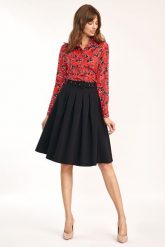 Rozkloszowana Spódnica do Kolan z Paskiem - Czarna. Czarne spódnice damskie Nife, l, bez wzorów, z elastanu, midi. Za 169.90 zł.