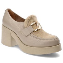 Beżowe Półbuty Lemar Wygodne Skórzane Buty. Brązowe półbuty damskie Lemar, na wiosnę, bez wzorów, ze skóry, bez obcasa, bez zapięcia. Za 369.00 zł.